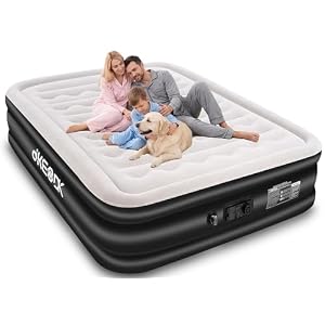Air Mattress Queen with Built in Pump,Comfortable Waterproof Flocked Surface Inflatable Mattress for Temporary Family Stays and Travel,16-Inch Blow Up Mattress Inflates in 3 Minutes