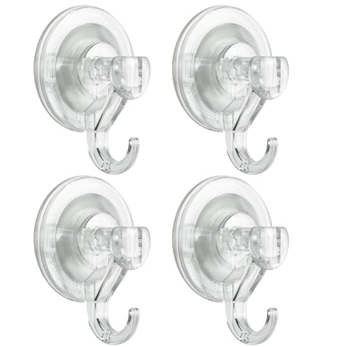 HolooVeranillo Heavy Duty Plastic Strong Vacuum Suction Cup, Sucker Hooks,Clear Reusable Suction-Hooks, for Bathroom,Multi-Purpose Vacuum Seamless Sucker Hook for Kitchen,Bathroom,Door,Window(4 Pcs)