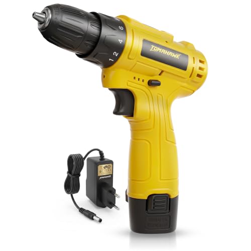 TOMAHAWK® TCD-12D 12V Cordless Drill & Screwdriver | 600 RPM | 24Nm Max Torque | 10mm Keyless Chuck | Single 1.5Ah Battery with Charger | Drill Machine for Wood, Steel & Aluminium