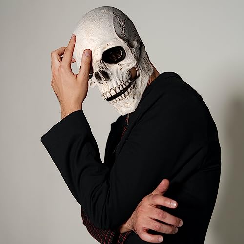 Kjocos Skull Mask Moving Jaw Halloween Creepy Skeleton Latex Mask With Gloves Full Head For Adults Party Costumes thumb #2