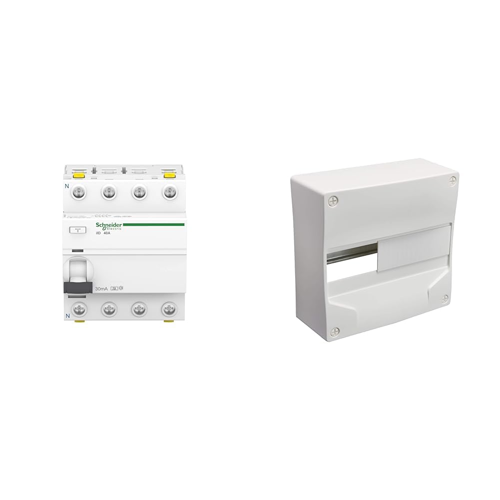 Schneider A9Z21440 Disjoncteur différentiel iID, 4P, 40A, 30mA type A, Blanc & Coffret électrique - Tableau électrique étanche - Coffret tableau - Module électrique