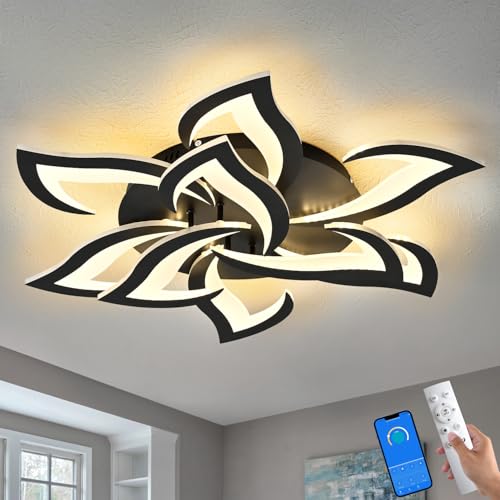 HuixuTe 31" Black Modern Geometric Dimmable Ceiling Light Fixture, 9