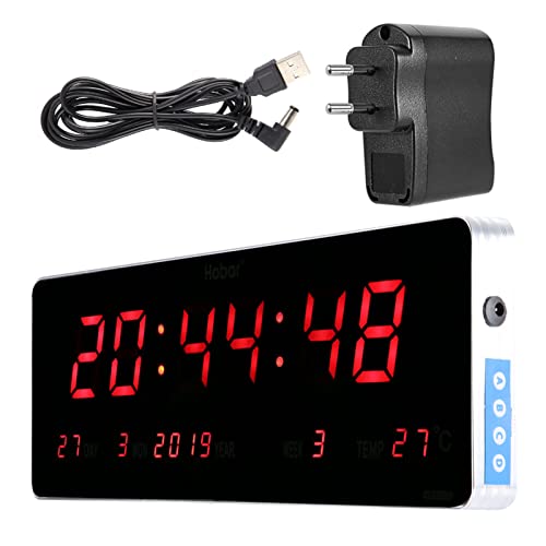 Horloge numérique LED, Cadre en Alliage d'aluminium alimenté par Calendrier, Horloge Murale, température, horloges murales d'affichage à Chiffres Rouges...
