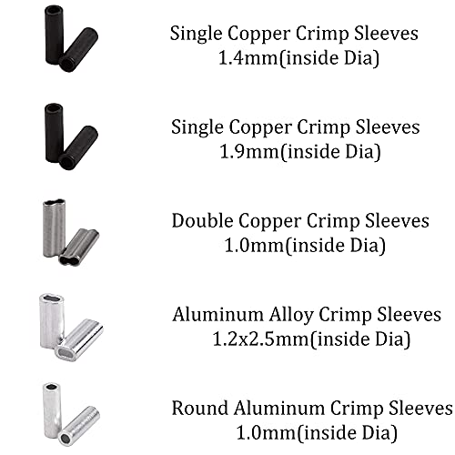 Agool 500Pcs Barrel Crimp Sleeves Kit Single Double Crimping Loop Sleeve Aluminum Copper With Black Oxidized Fishing Crimp Sleeves Kit For Wire Rope And Cable Fishing Line Crimps For Leader Rigging #TOP1