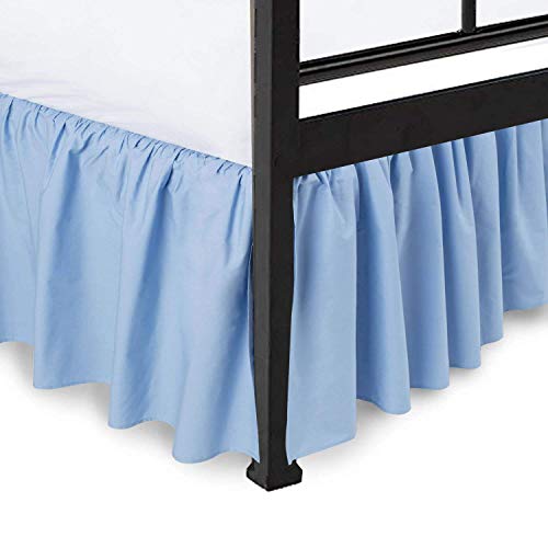 600 Thread Count Pure Cotton Ruffle Bed Skirt - 1 Piece Cotton Queen Size Dust Ruffle With Split Corner Bed Skirt 12" Drop Length - Three Side Coverage ​- Light Blue #TOP3