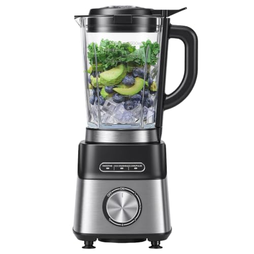 AMZCHEF Batidora de Vaso 1200W, Bol en Vidrio Termoresistente 1,5L, 5 Velocidades + 3 Programas (Smoothie, Hielo Picado, Auto-Limpieza), Mixeur Multifunción Potente