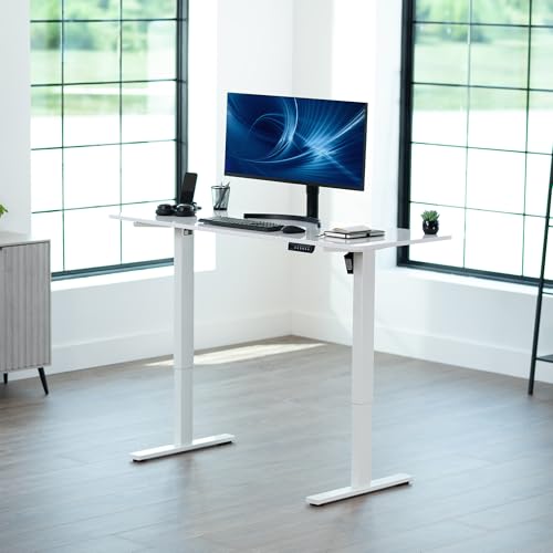 Image of VIVO White Dry Erase 60 x 24 in Standing Desk, DESK-KIT-1W6WE | Electric, Holds 220 lbs, Sit Stand, Height Adjustable Whiteboard Table, Solid One-Piece Top, 1B Series, White Frame
