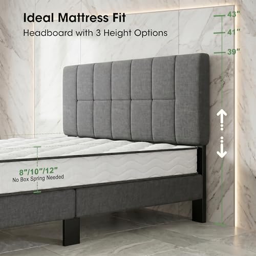 Image of Marsail Full Size Upholstered Bed Frame with 2 Storage Drawers, Adjustable Headboard, Fits 6-12 Inch Mattress, 1300LBS Heavy Duty Support, 12-Leg Solid Wood Structure, Dark Gray