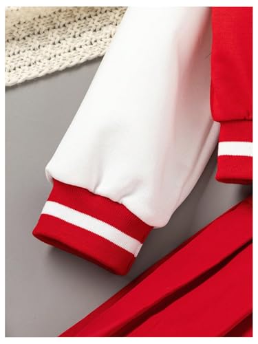 Image of MakeMeChic Girl's 2 Piece Outfits Color Block Long Sleeve Button Down Jacket and Pleated Skirt Set