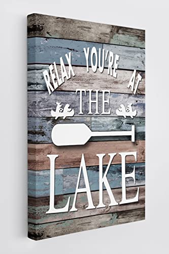 BXFAHZJ Relax, Wood Grain Wall Art Canvas, Farmhouse Lake Theme, 11x14 Inch, Prints, Lake House Porch Sign Decor For Home & Gifts
