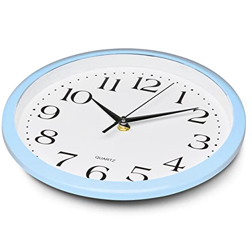 Image of Bernhard Products Light Blue Wall Clock Silent Non Ticking - 10 Inch Quality Quartz Battery Operated Round Easy to Read Home /Kitchen /Office /Classroom /School Clock