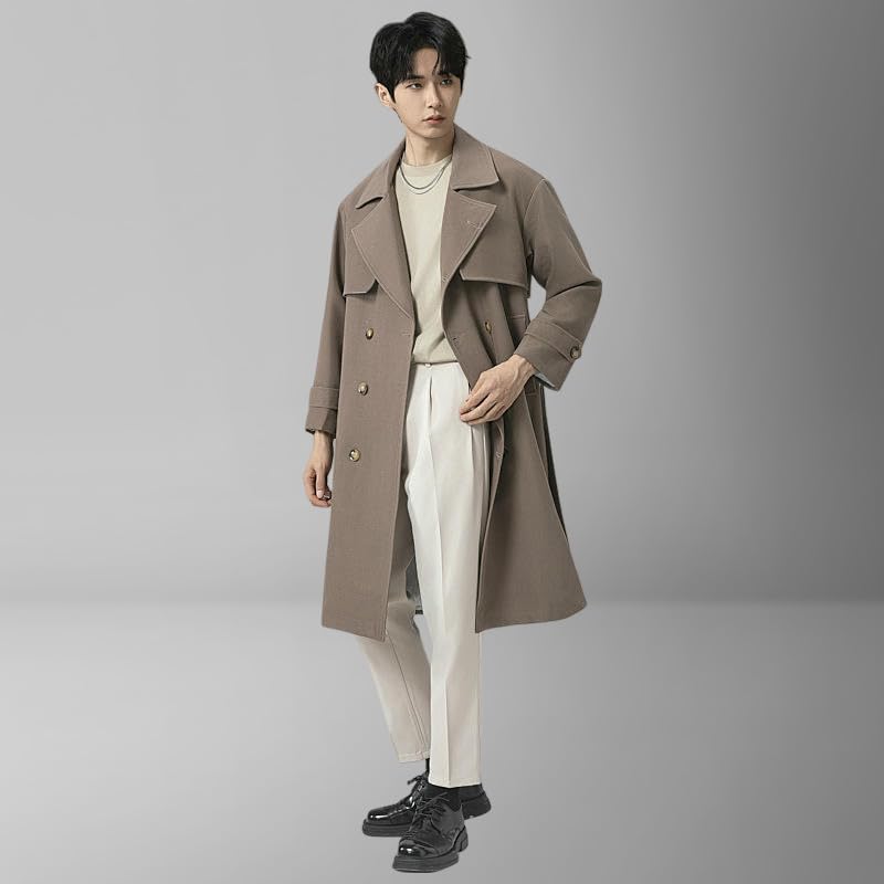 Trench long noir pour homme XL coupe ample style coréen
