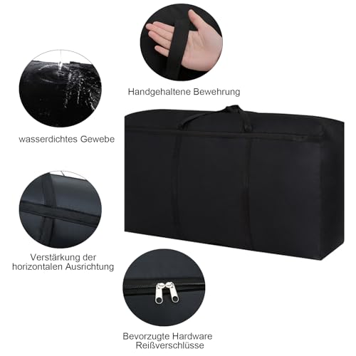 Super Groß Aufbewahrungstasche, 120L xford Aufbewahrungsbehälter Organisator, 600D Langlebige Tragetasche Camping Tasche für Bettwäsche Bettdecken Kleidung Kissen Reise Organisator(Schwarz)