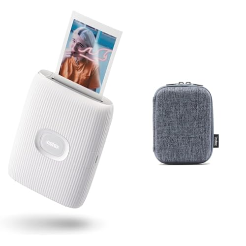 instax mini LINK2 mini film format portable smartphone instant photo printer, multiple templates, Clay White & mini LINK2 printer case, Space Blue