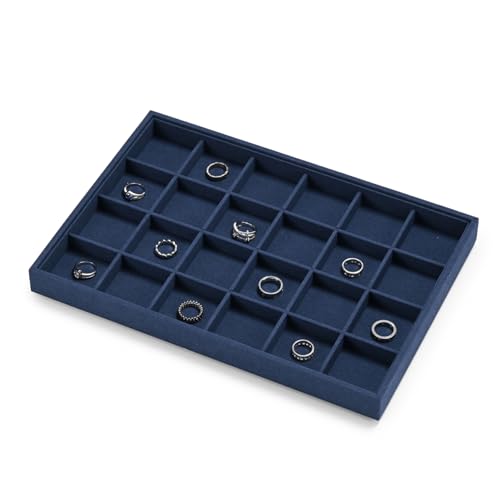 24 Grids Jewelry Tray Earring Organizer Tray Microfiber Jewelry Display Tray Ring Earrings Holder Trays Jewelry Drawer Organizer for Ring Earrings Holder Storage Display Tray