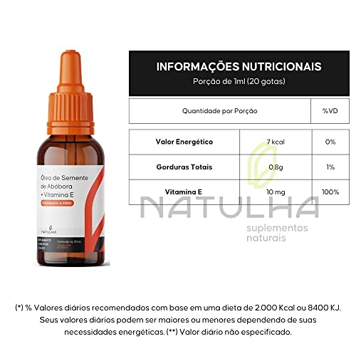Óleo de Semente de Abóbora em Gotas Com Vitamina E 30 ml - Natulha