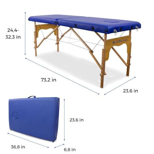 Mobiclinic®, Massage Table, CM-01 BASIC, Massage Bed, Professional, Portable, Wooden, 2 Sections, European Brand, Adjustable, 70 x 23.5 in, Therapy Couch, Physiotherapy, Tattoo bed, Blue - Image 3
