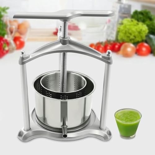 Manuale Frutta Pressa Succo In Acciaio Inox Succo Estrattore per Cider Vegetable Olive Oil 3L Inner 6L Barrel esterno con T Handle Filtro Sacchetto di Silicone Tubo per uso domestico Cucina Fattoria