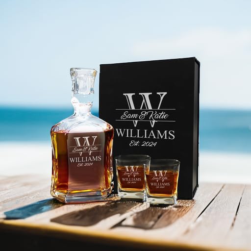 My Personal Memories Custom Engraved Couples Wedding Glass Decanter Gift Set - Personalized for Housewarming, Anniversary - Majestic Style (Decanter and 2 Glasses) - Image 6