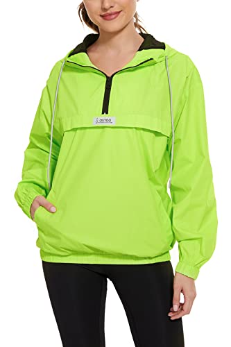 Ostoo Women's Running Cycling Lightweight Rain Jacket Waterproof With Hood Hiking Wind Breakers Pullover(Green,L) #TOP1