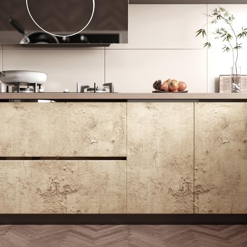 Livelynine 15.8x197" Beige Concrete Peel and Stick Wallpaper for Bathroom Bedroom Wall Paper Decor for Adults 3D Basement Wall Covering Removable Tan Cement Vinyl Light Brown Contact Paper Waterproof