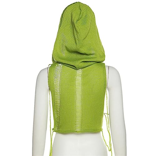 Image of Women Knitted Hoodie Sweater Vest Sexy Sleeveless Hollow Out Hooded Crop Top Streetwear Rave Oufit