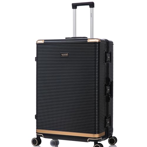 3 Piece Luggage Set, Sleek PC Hardside Suitcase with Spinner Wheels, Durable Aluminum Frame with Integrated Lock for Travel (20/24/28 Inch) (Black)4