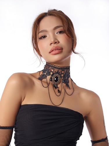 Sacina Gothic Black Teardrop Lace Choker, Gothic Victorian Necklace, Goth Jewelry, Halloween Christmas Jewelry Gift for Womenr2