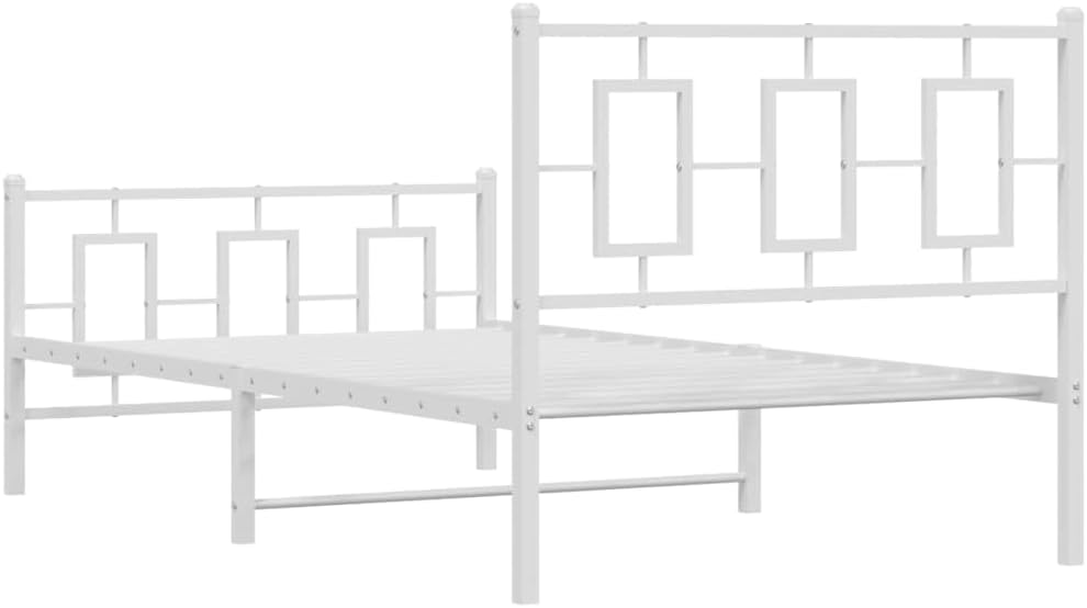 White Powder-Coated Steel Single Bed Frame Sturdy Platform Foundation with Slatted Durable Frame Easy Assembly No Box Spring Needed Modern Minimalist Bedroom Furniture Storage Solution