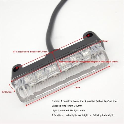 Luz trasera de motocicleta universal para rutas todoterreno e intermitente de placa 7