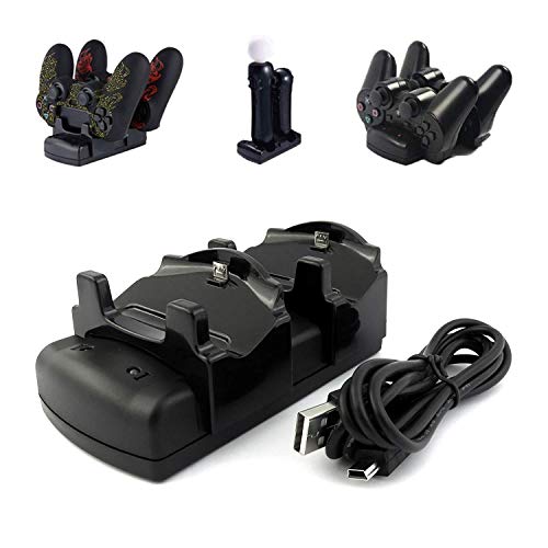 LeSB Playstation 3 Controller Charger PS3 Move / PS4 Dock con Cable USB, 2 Puertos de Carga Dock Station DualDock Charger Stand 3-en-1