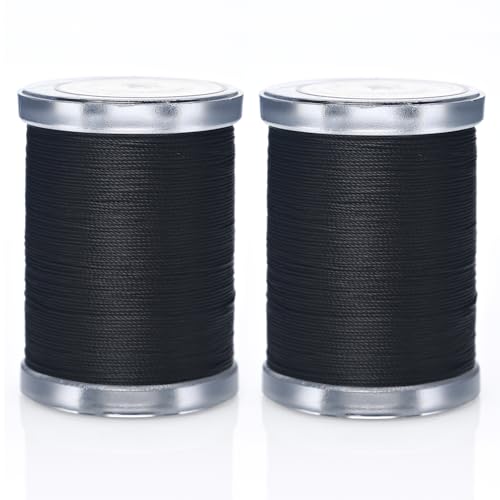 Image of Selric 300Yards Extra Strong Bonded Nylon Thread for Leather Sewing, Black Heavy Duty Upholstery Thread for Heavy Fabric (2 Spools)-Black