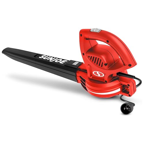 Sun Joe Corded Electric Leaf Blower Machine, 155 MPH, 260 CFM, 6-Amp Motor, Red - Portable and Lightweight Gardening Equipment for Yard Care and Lawn Maintenance, SBJ597E-RED