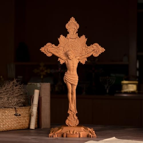 Cruz de madera tallada con detalles intrincados para pared sin fe 2