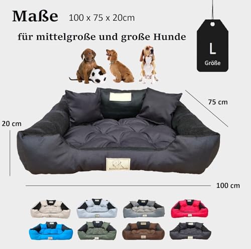 KING DOG Hundebett Grosse Hunde Waschbar L 100 x 75 cm Hundekissen Haustierbett Hundekorb Personalisiert - Name des Hundes Wasserdichtes Material Silikon Füllung Schwarz