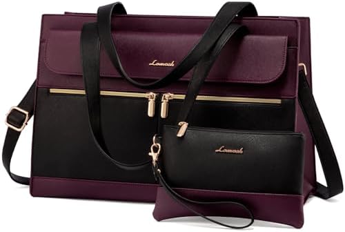 LOVEVOOK Laptop Bag for Women 15.6 Inch Laptop Tote Work Bag Professional Leather Computer Briefcase Waterproof Shoulder Bag