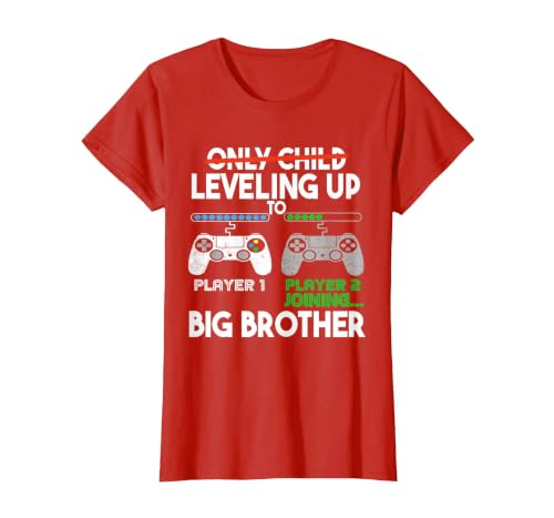 2024 Pregnancy Promoted Big Bro Leveling Up to Big Brother T-Shirt, Women, Red, Large