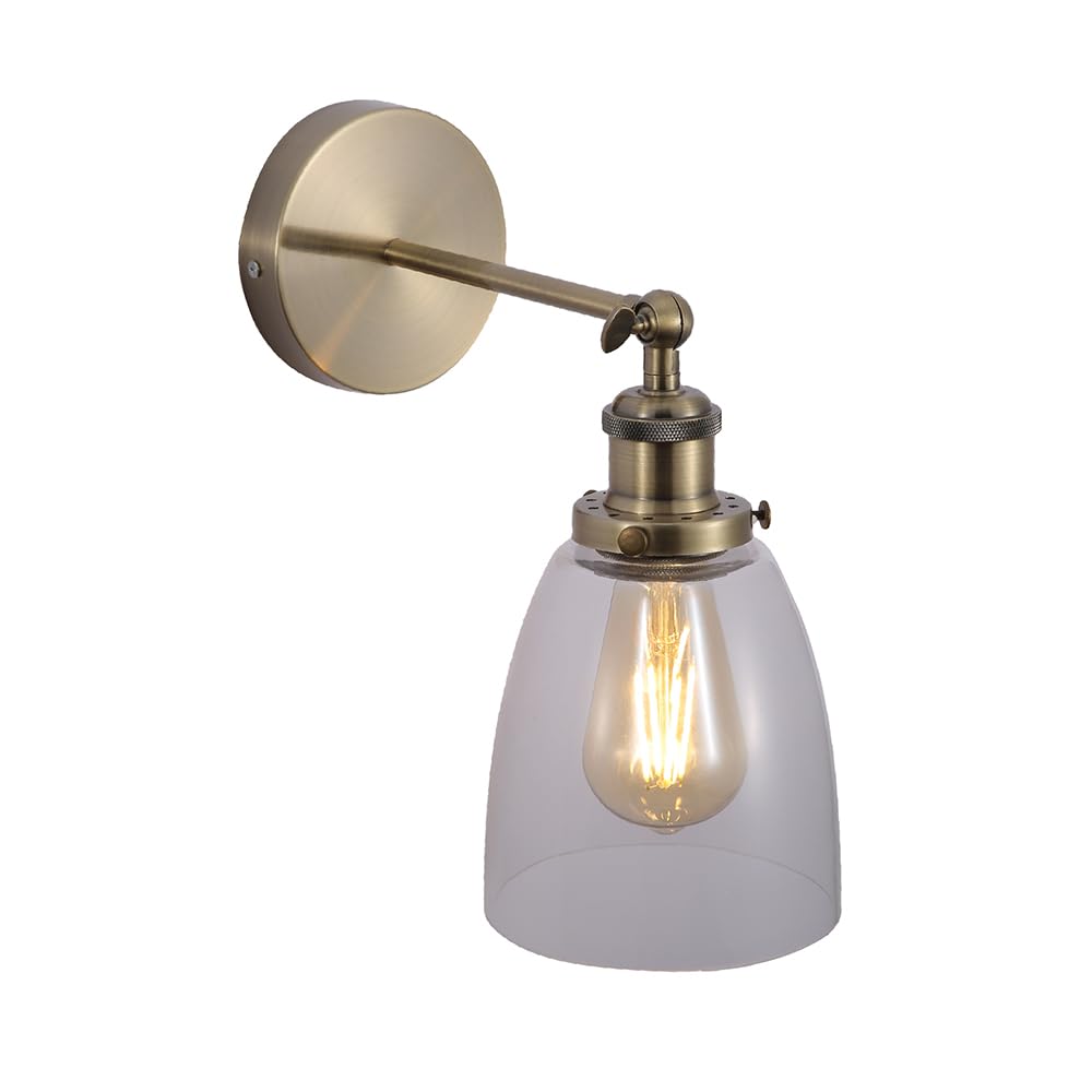Tekled Clear And Antique Brass Antique Brass Metal Hinged Clear Glass Hoxton Cone Dome Wall Light E27 Fitting