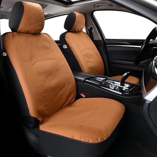 Image of Coverado Car Seat Covers Front, Canvas Universal Seat Covers for Cars, 2-Pack Car Seat Cushions, Auto Seats Protectors for Kids & Dogs, Driver Seat Covers Fit for Most Vehicles Trucks SUVs /Khaki