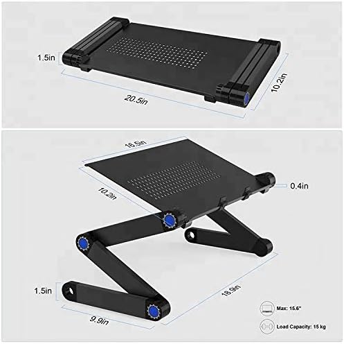 Adjustable Vented Laptop Table Laptop Computer Desk Portable Bed Tray Book Stand Push Button Joints up to 17" (Black) (Black)