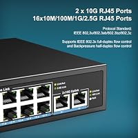 18-Port 2,5G Ethernet Switch mit Zwei 10GBASE-T-Port, Vimin 16X 2,5G + 2 x 10Gb RJ45-Ports Unmanaged Switch, 120 Gbit/s Kapazität, 2,5G/10G-Switch Desktop-/Wandmontage-Netzwerk-Switch für NAS, PC, AP – Ansicht 5