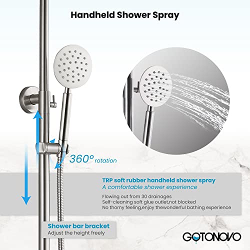 Stainless Steel Sus304 Silver Shower Faucet Set Wall Mount Triple Function Shower System 8 Inches Shower Head Bathroom Adjustable Hand Spray Rainfall Brushed Nickel Shower Faucet Complete Set #TOP3