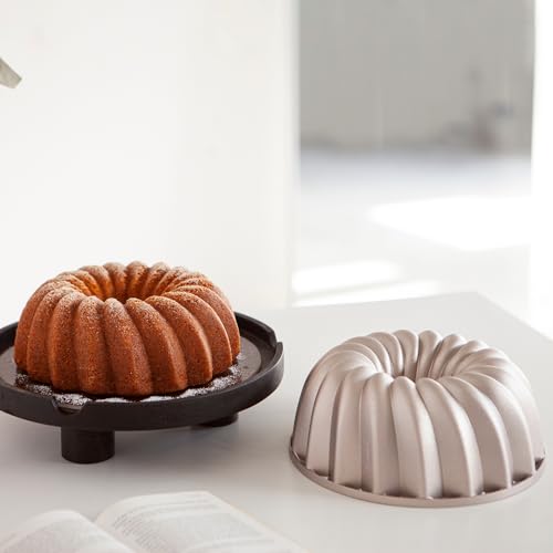 Erreke Cake Tin, Fluted Cake Tin, Ring Cake Mould, Cook Evenly, Double Non Stick Layer, Highly Durable Cast Aluminium, Rose Gold, 24cm Diameter, 2.5 Liter Capacity, Cake Mould, Classic - Image 3