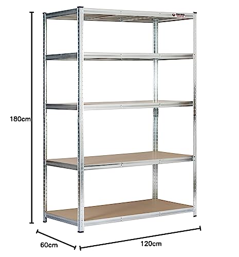 Rhino Racking - 3 Bays - 5 Tier Heavy-Duty Industrial Storage Shelves - Galvanised - 180x120x60cm - Image 2