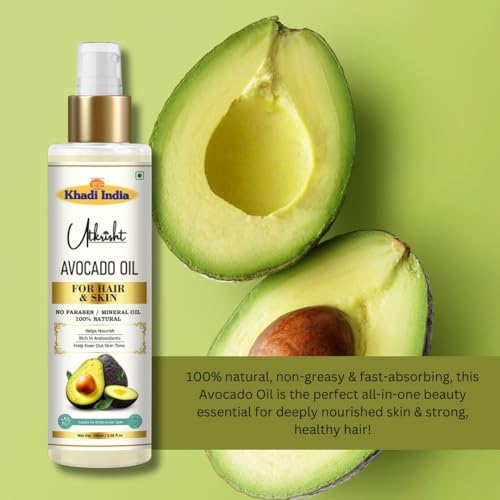 Image of Khadi Avocado Oil For Skin & Hair 100ml | Pure & Natural Oil for Hair Growth & Nourishing Skin Care | Non Sticky, Paraben & Mineral Oil Free | For All Hair Types | Daily Use for Men & Women