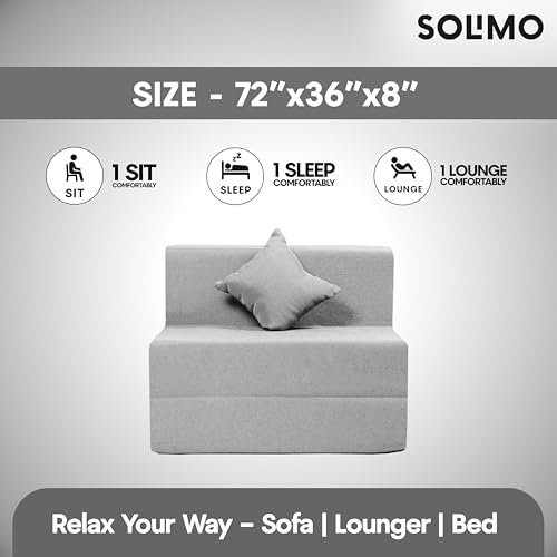 Image of Amazon Brand - Solimo 1 Seater 3 * 6 Jute Fabric Washable Cover Sofa Cum Bed with 1 Cushion 1 Seater Double Foam Fold Out Sofa Cum Bed (Finish Color - Light Grey Delivery Condition - Pre-Assembled)