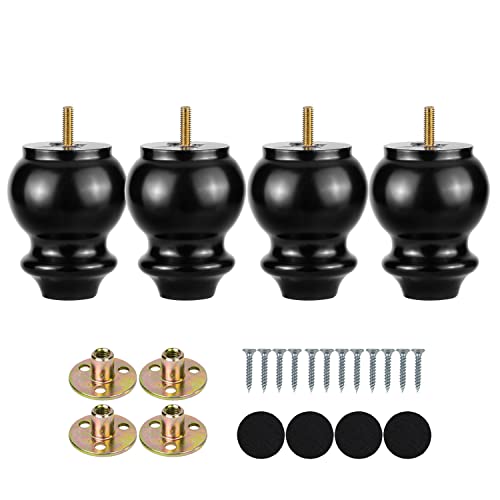 Michanco 4 Inch Wood Furniture Legs Bun Feet Replacement Chunky Wooden Furniture Feet For Sofa Couch Set Of 4 (4 Inch Black) #TOP4