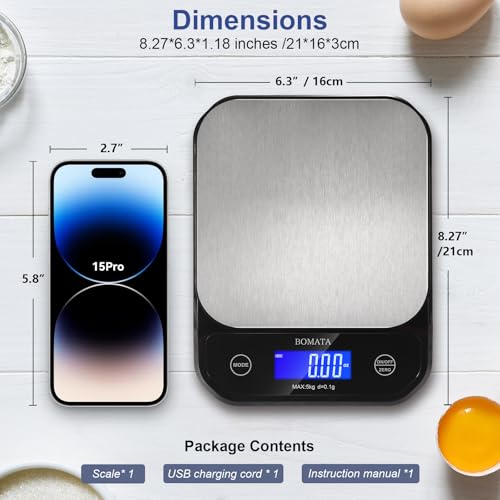 Bomata B608 Waterproof Food Scale, 0.1G/0.01Oz High Precision, 5Kg/11Lb, Washable, Usb Rechargeable, Stainless Steel Weighing Platform, Digital Kitchen Scale thumb #4