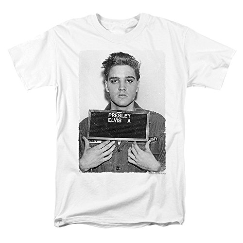 Elvis Presley Army Mug Shot Rock 'N' Roll T Shirt & Stickers (X-Large) White #TOP1