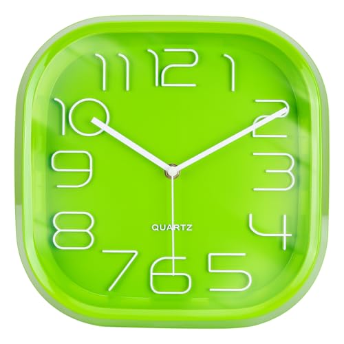 Topkey 11 Inch Cool Square Silent Non Ticking Quartz Wall Clock, Modern Plastic Clock with White